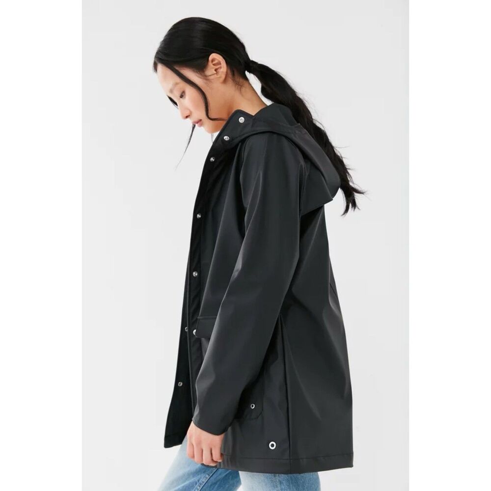 Herschel Supply Co Black Rainwear Parka Jacket Hooded Snap Front Coat Women M